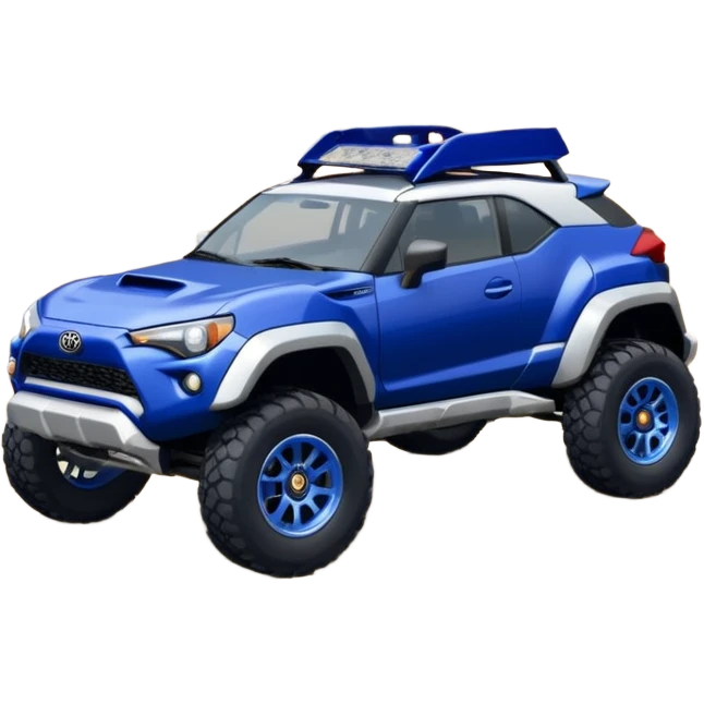 Rally race car Widened roof Long wheelbase widened pearly midnight satin dark blue  2025 Toyota GR86 off-road racer chrome nerf bars,side steps mounted under-door-sill climbing rock sliders, and silver satin wheels  emoji
