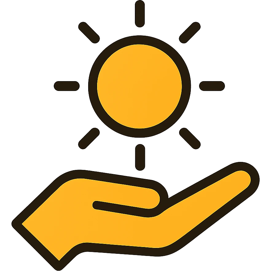 Empowering Futures, open hand holding a sun, hope and support, minimal, warm yellow and orange tones emoji