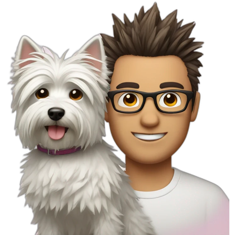 Man with glasses anda spiky hair with westie dog girl emoji