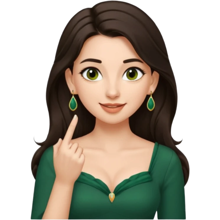 pretty bratz genmoji that looks like tamannah bhatia (bollywood actress), wearing a dark green sweetheart neckline top, dark brown hair, light makeup, no necklace, dangly earrings, SIDE hair part, fair. dark brown eyes, long hair

Show her licking her finger  emoji