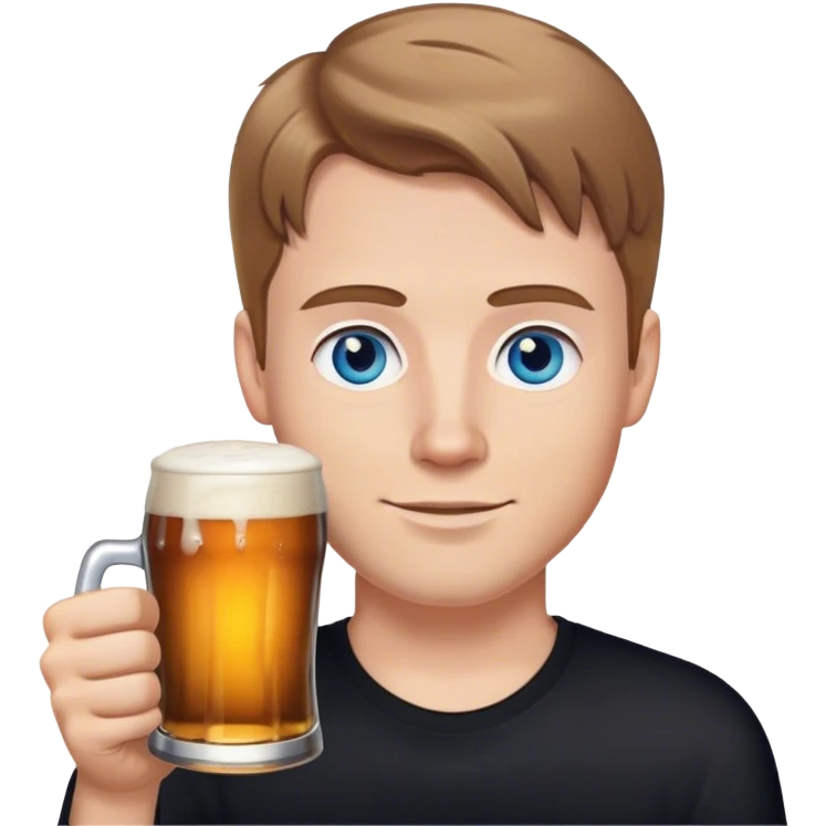 white guy light brown hair blue eyes wearing black holding beer emoji
