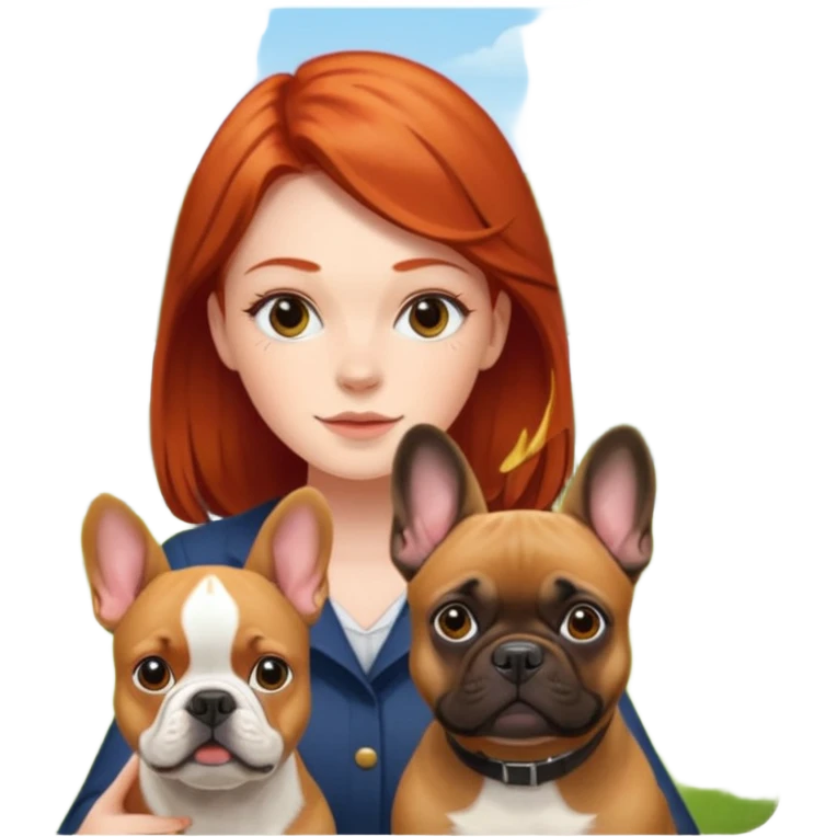 Redhead girl with french bulldog and belgian malinua emoji