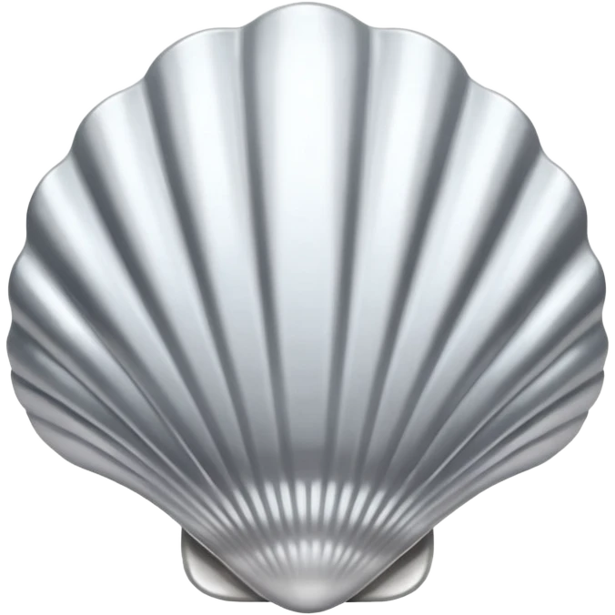 A seashell emoji made of polished silver chrome, smooth curved surface, reflective metallic highlights, elegant minimal design, iOS emoji style, centered, clean white background, soft lighting emoji