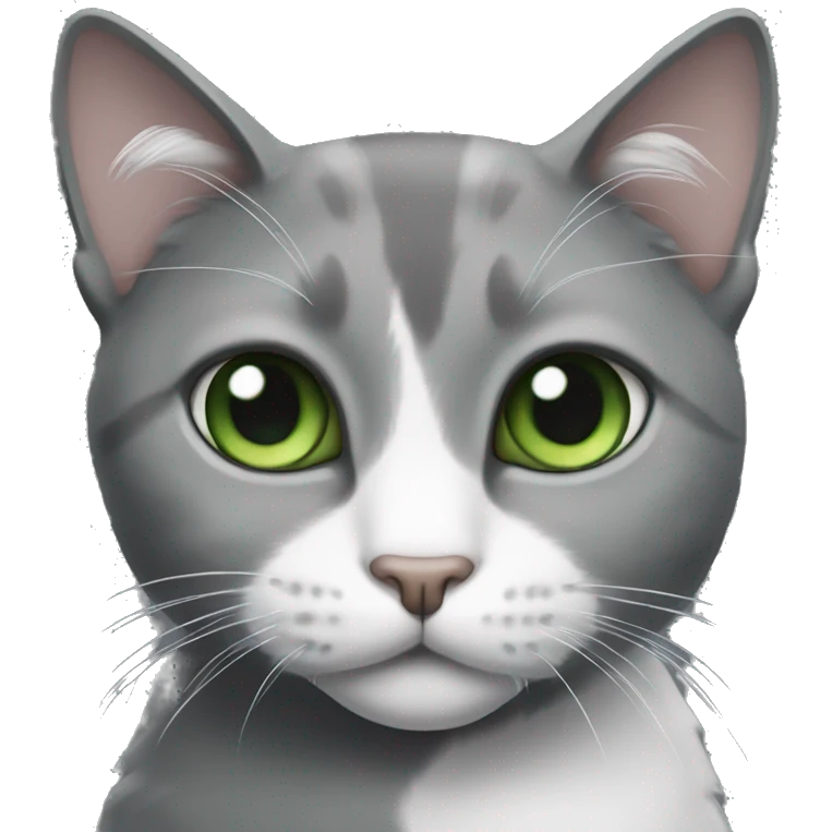 Cat with Dark grey, grey, and white fur and green eyes emoji