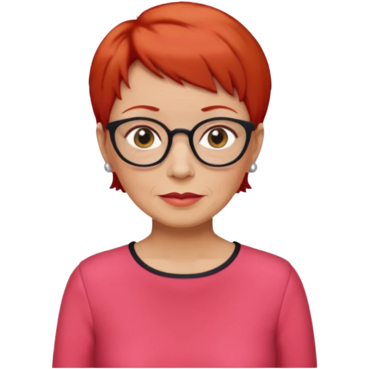 accountant older with red short hair without glasses, modern clothes, girly emoji