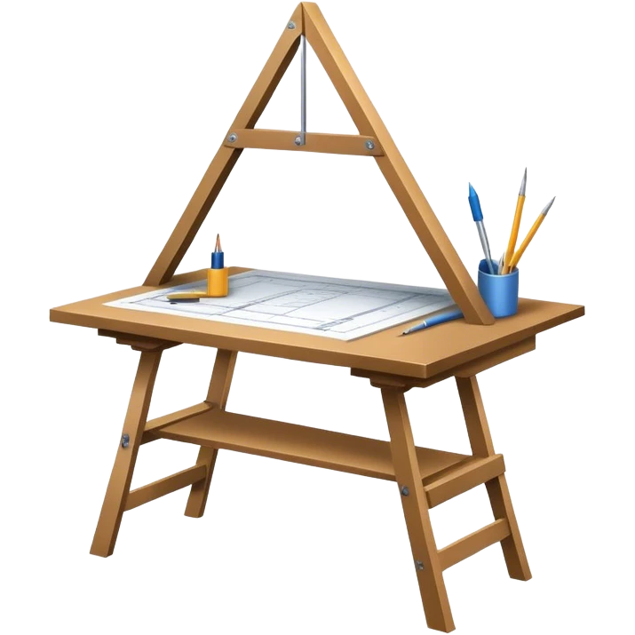 Create a sleek and modern icon representing Architecture, featuring elements like blueprints, a drafting table, and architectural tools (ruler, line, triangle). The design should be visually sophisticated, clean, and professional, without any emojis. The background should be transparent emoji