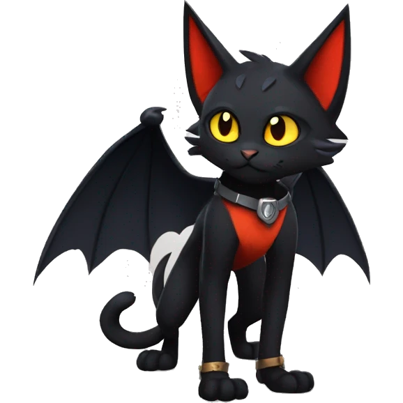 Cool Edgy Anthro Litten-Nargacuga-Cat with black bat-wing-ears full body emoji