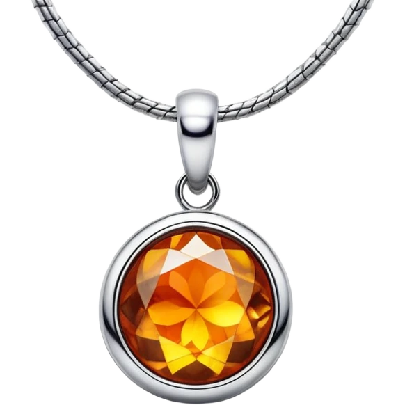 extreme close up of a round cut holographic amber charm with silver metal accent and snake chain emoji