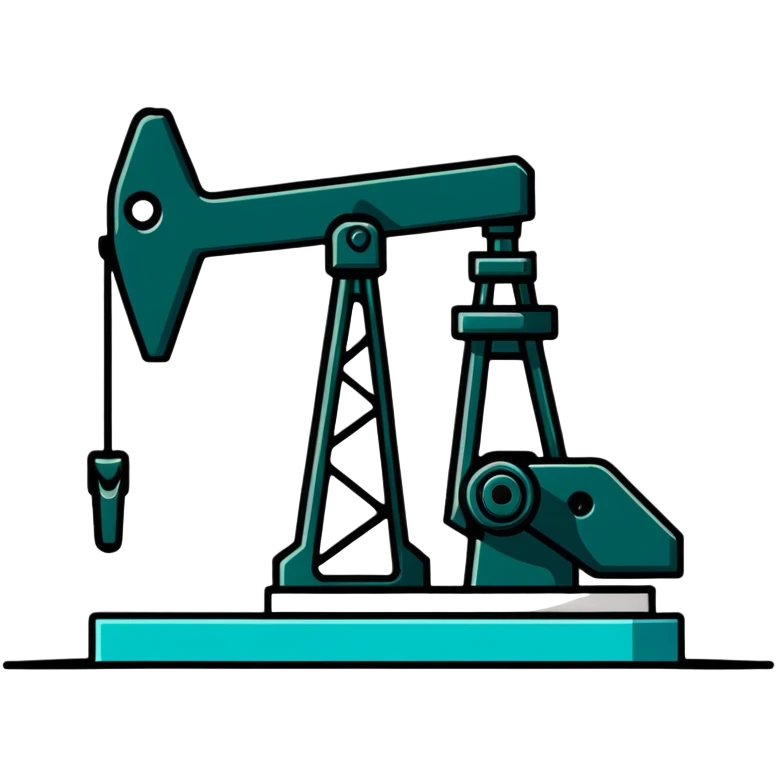 Oil pumpjack (nodding donkey), minimalist design with soft gradients in sky blue, teal green, white, and light gray emoji
