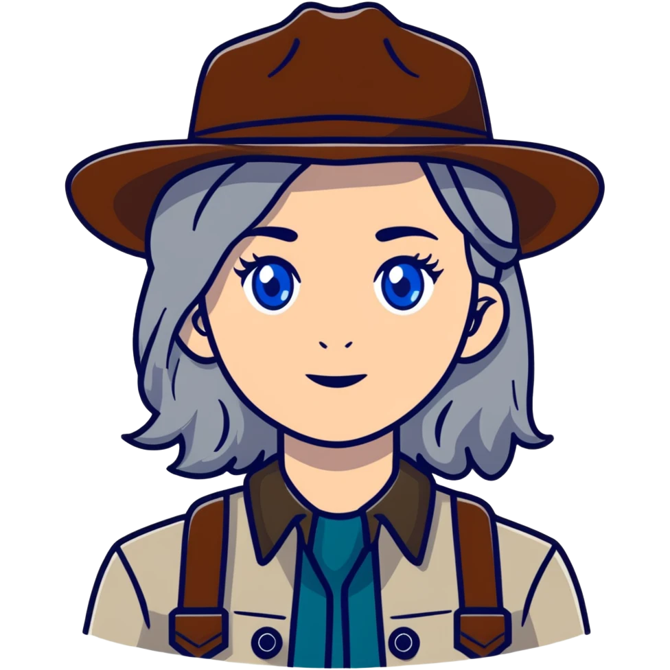white woman park ranger with blue eyes and brown and gray hair emoji