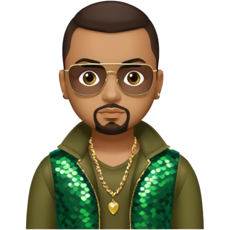 Sean Paul with dark brown hair, olive sequin outfit emoji