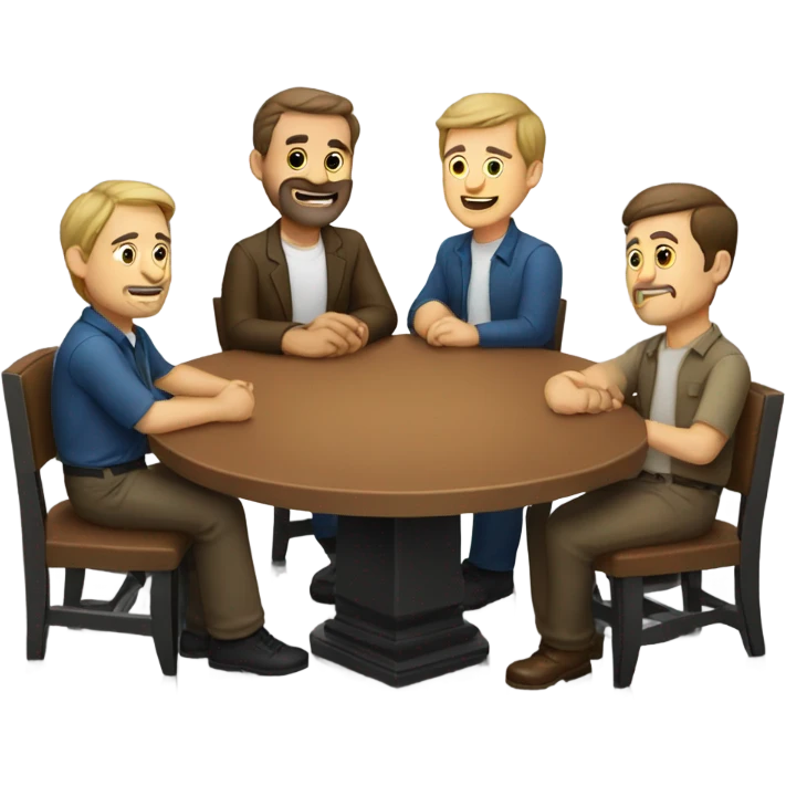 6 Caucasian men sitting at a round table emoji