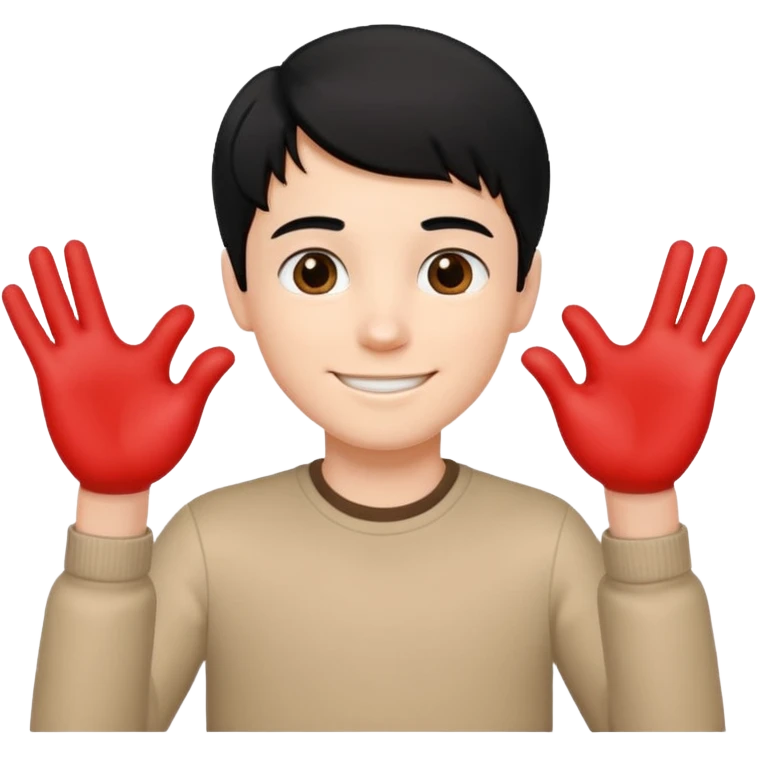 White boy with black hair holding up hands in the shape of a heart emoji