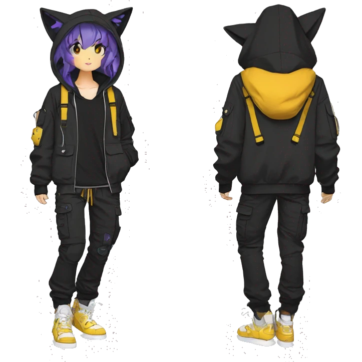 Edgy Anthro cool beautiful pretty anime dark cat-Pokémon-fursona techwear cargo pants hoodie emoji