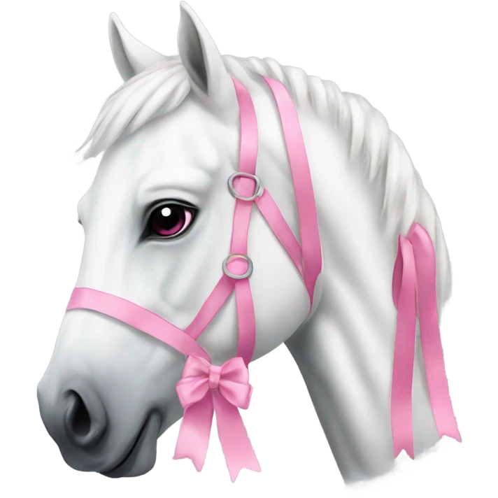 A beautiful white horse with a minimalistic pink bow emoji
