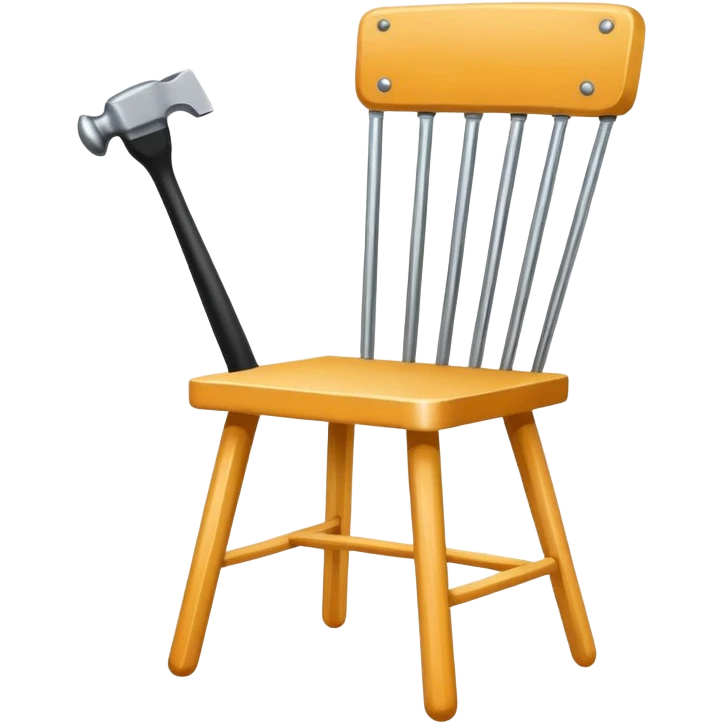 Minimalistic flat vector icon, iOS style, thin black contour on white background. Chair with hammer and paintbrush. No text, no shadows emoji