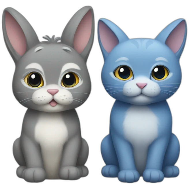 Blue rabbit and grey cat emoji