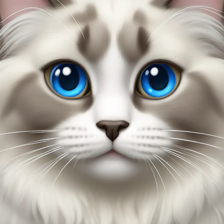 ragdoll cat, grey center face, blue eyes, emoji