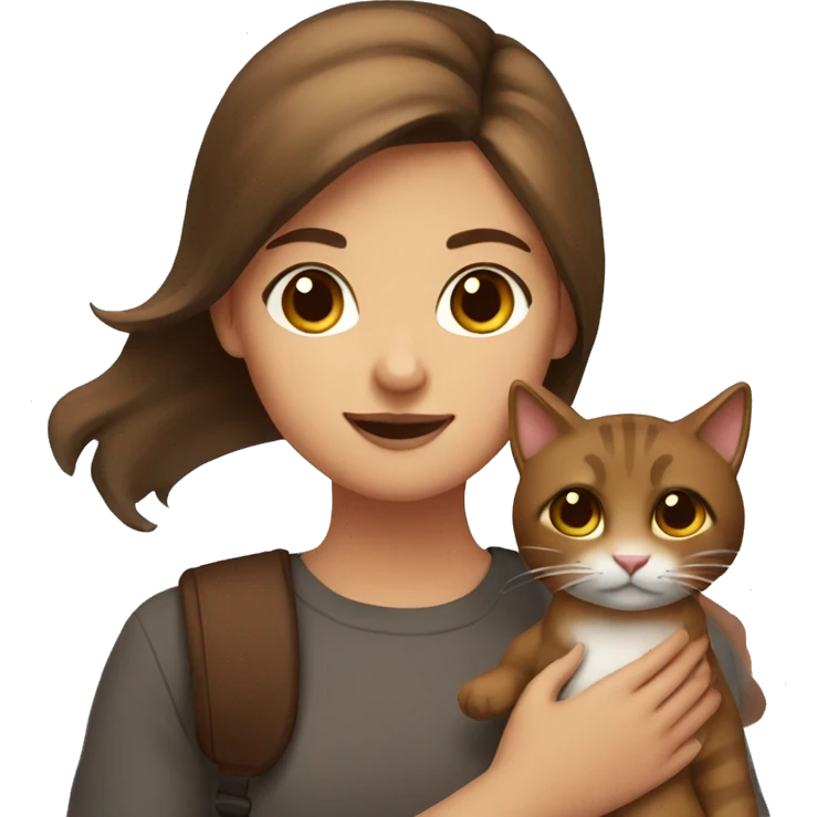 girl with brown eyes and a brown cat in het arms emoji