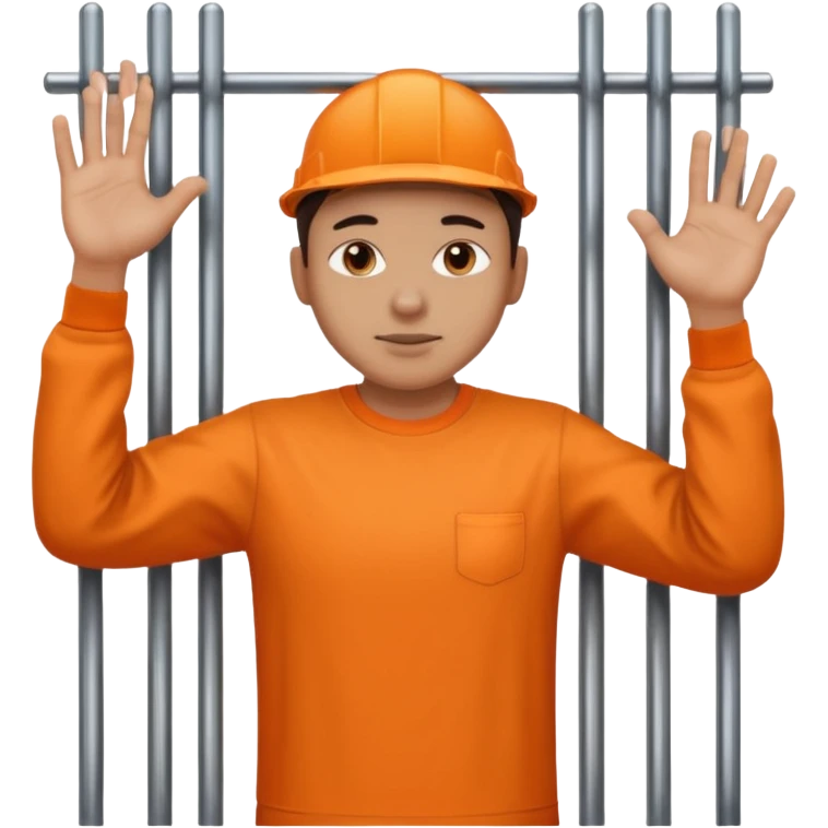prisoner with orange shirt, many metal bars in front of him and he touches the bars emoji
