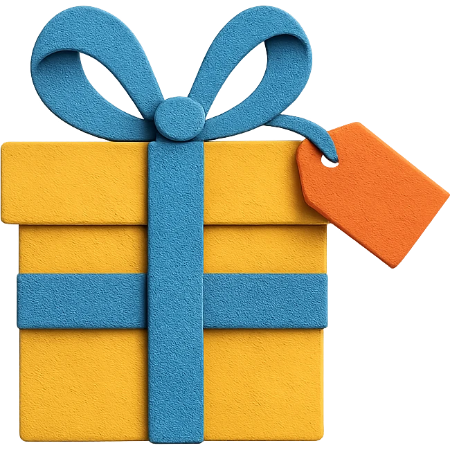 a paper craft style present with a tag emoji