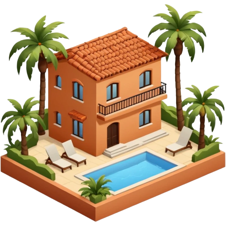Spanish airbnb, palm trees isometric exterior emoji