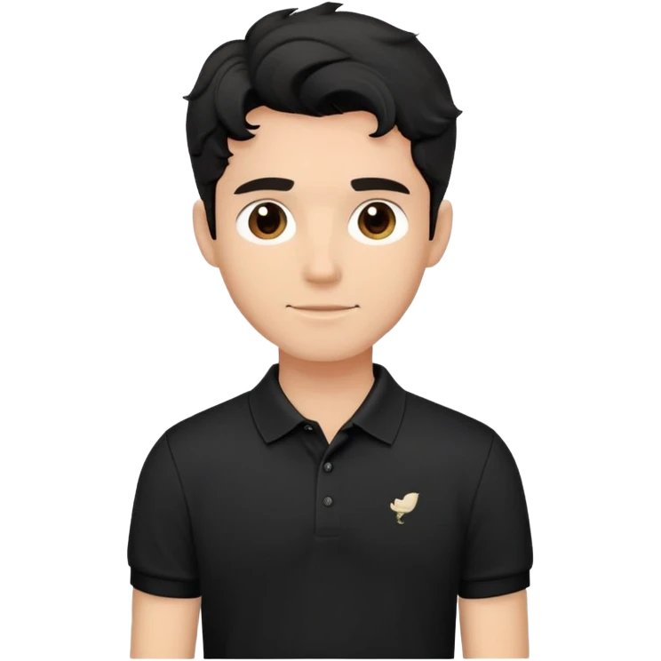 Man with wavy black hair in a classic black polo shirt, relaxed fit emoji