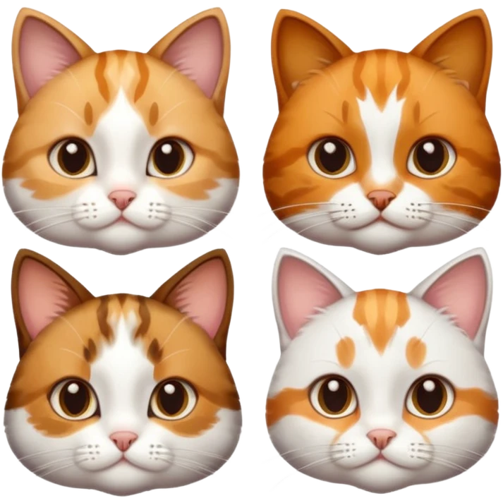 3 cats different colours including brown tabby and white, light patchy calico, and ginger and white emoji