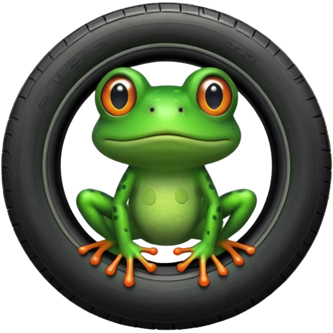 Frog head and legs but the body is a tire emoji