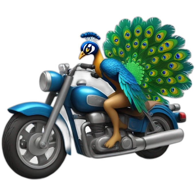 cheeky peacock riding a motorcycle emoji