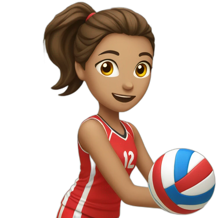 Girl wearing red jersey is shooting to the volleyball ball emoji