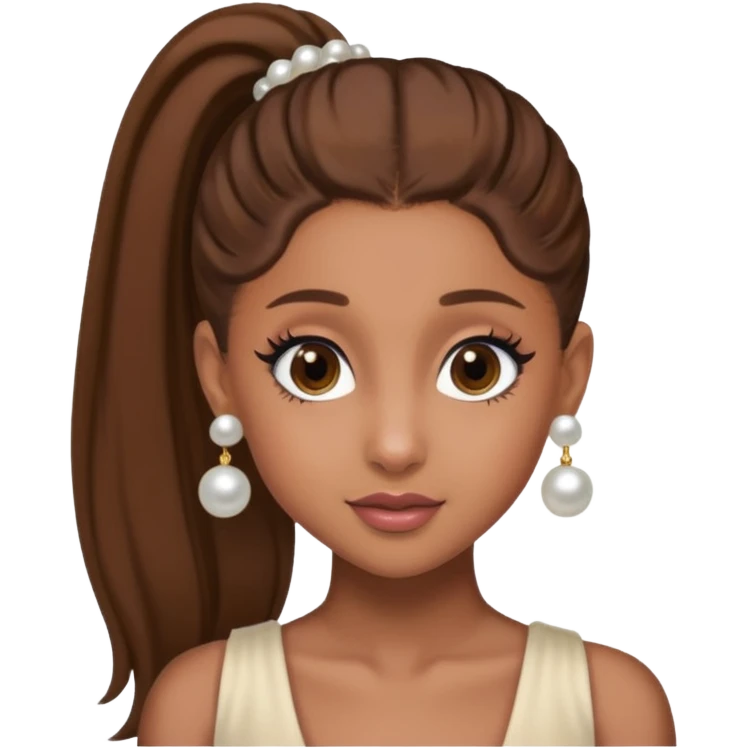 Ariana grande with a brown pony tail and pearl earrings  emoji
