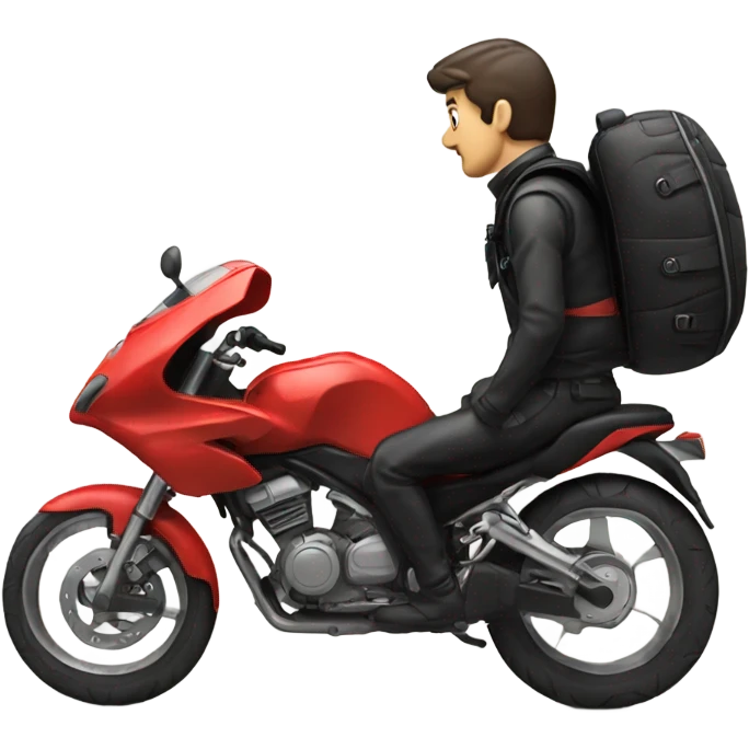 Red and Black MotorBike with Man and a Backpack emoji