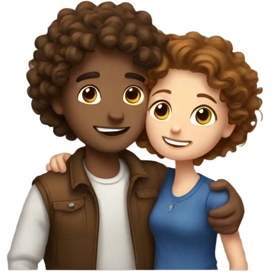 curly guy hugs a girl with brown hair emoji