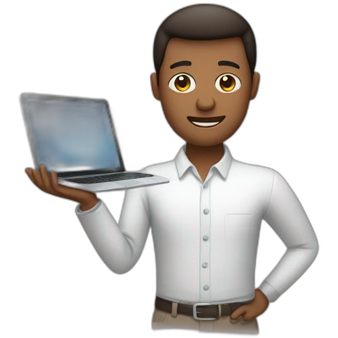 a person with your computer and your iphone in the hands emoji