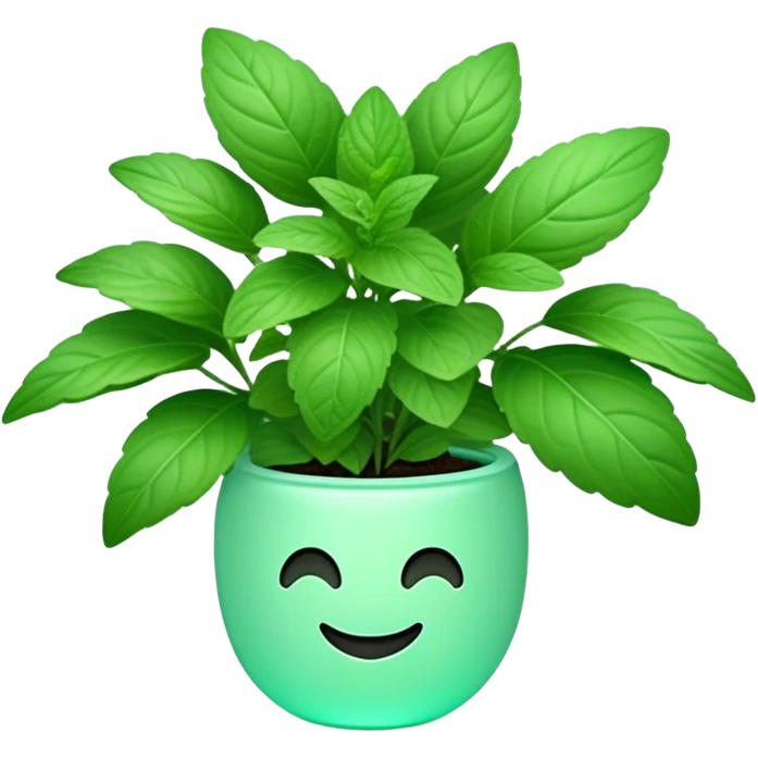 Cinematic Realistic Mint Emoji, Fresh and lively, with deep green leaves covered in tiny veins, emanating a cool, refreshing aroma. The plant’s soft, rounded edges sway gently in the breeze, inviting calm and relaxation. Soft glowing outline, capturing the essence of freshness and cooling fragrance in a fragrant mint plant! emoji