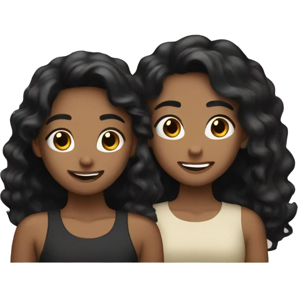 Two best friends celebrating they are both tan skin tone one with dark brown hair and the other one with the black hair emoji