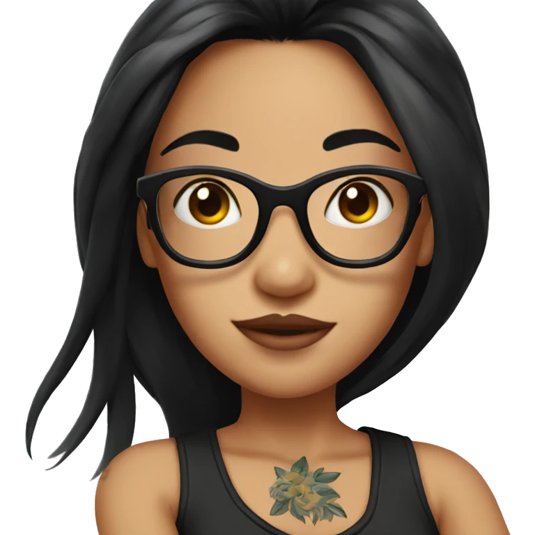 Girl with glasses and long black hair and tattoos on arm emoji
