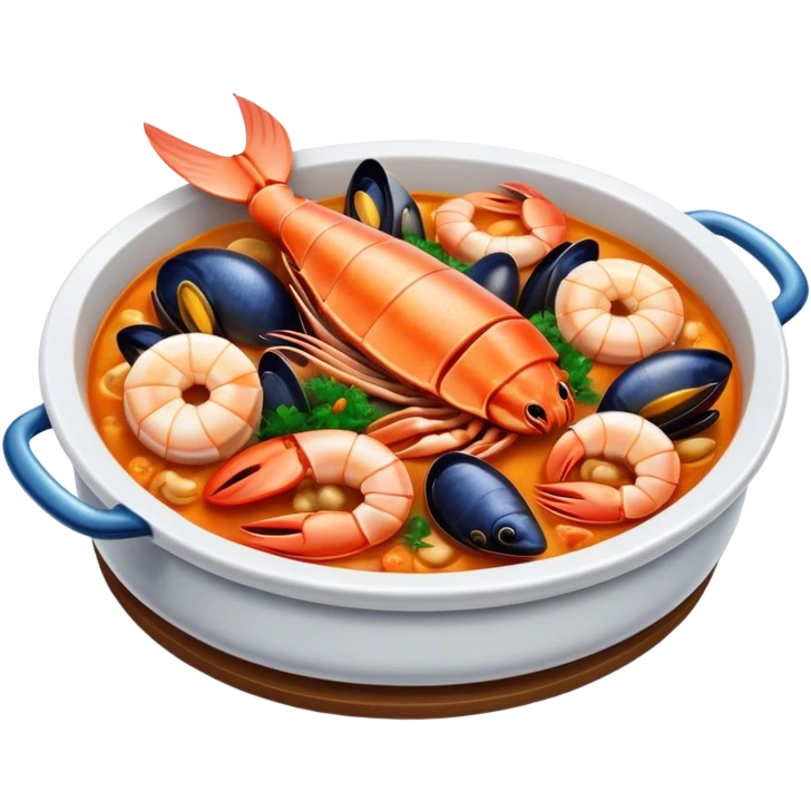 Cinematic Realistic Buzara Seafood Dish Emoji, depicted as a rustic, flavorful seafood stew with shellfish rendered with rich textures and dynamic, maritime lighting. emoji