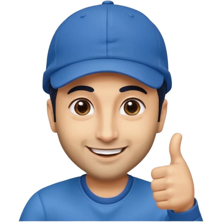 generate a pretty bratz emoji of ranbir kapoor wearing a blue cap and doing a thums up emoji
