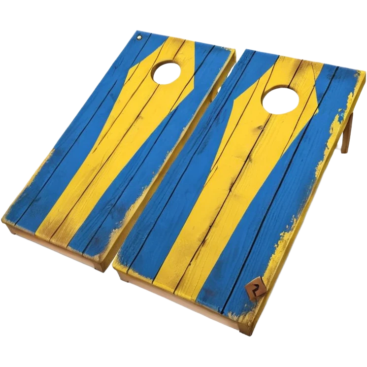 Cornhole board blue and yellow with Michigan “M” emoji