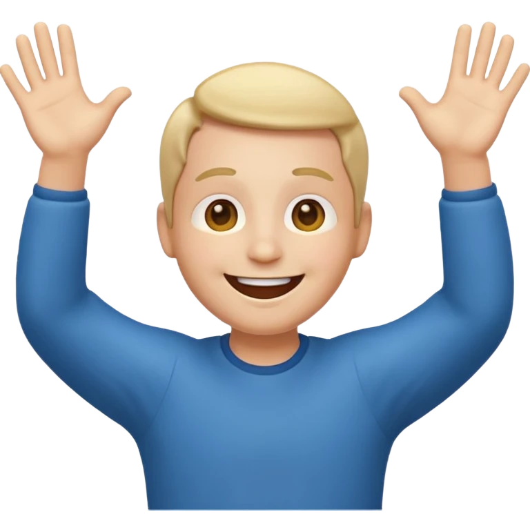 Andy as a happy emoji character, open arms, joyful expression, cartoon emoji style emoji