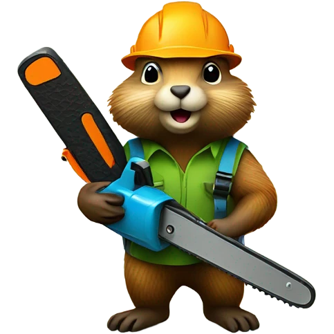 Woodchuck in climbing gear and hard hat holding a chainsaw  emoji