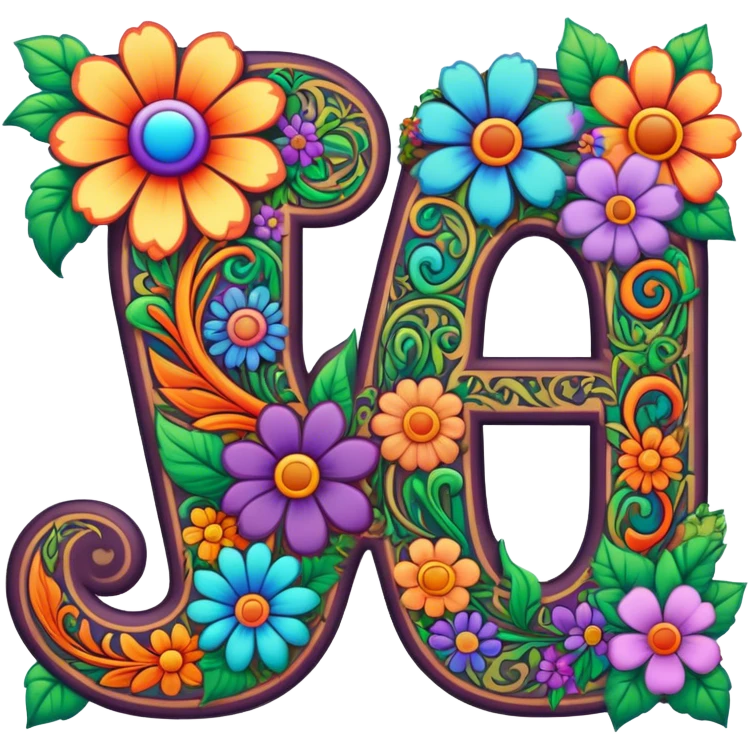 3D, gothic style psychedelic colored word “Gwynn” with hippie style flower border emoji