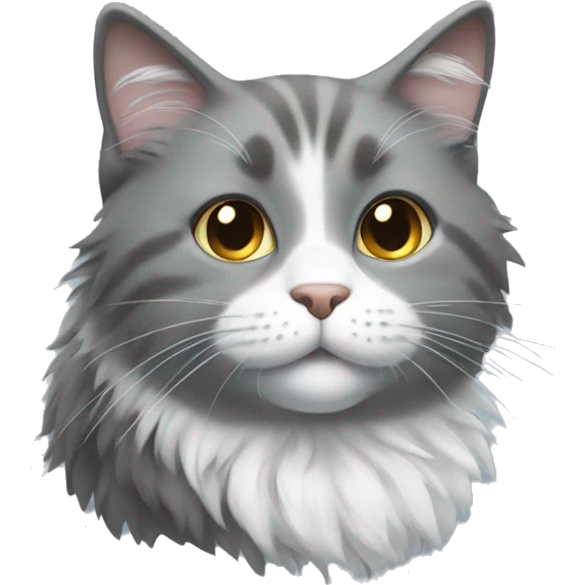 A grey fluffy cat with a white breast emoji