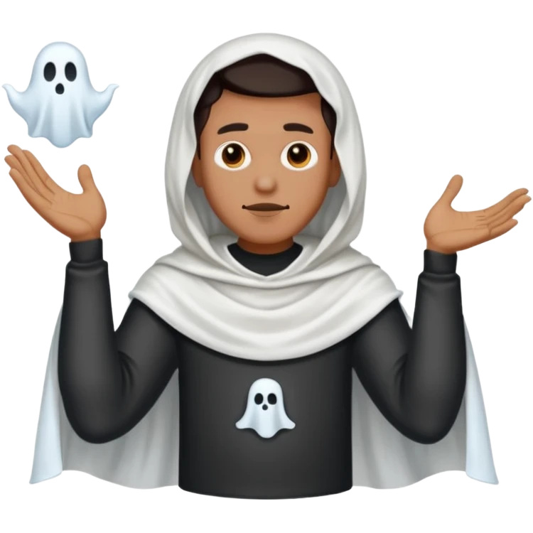 Make a guy in a ghost outfit with a point top emoji