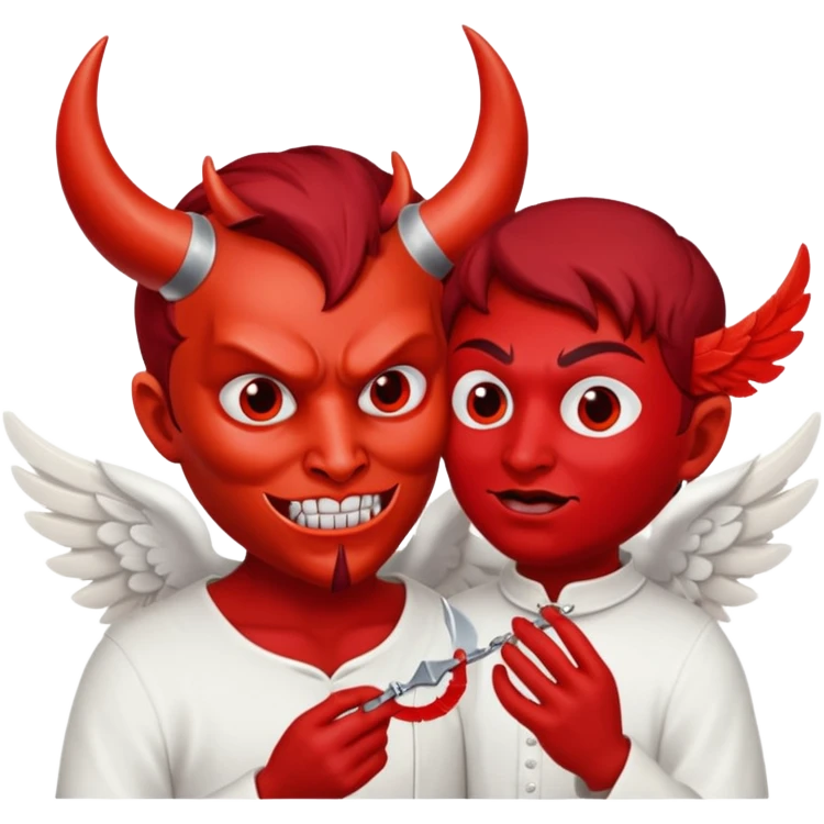 Devil taking off angel mask emoji