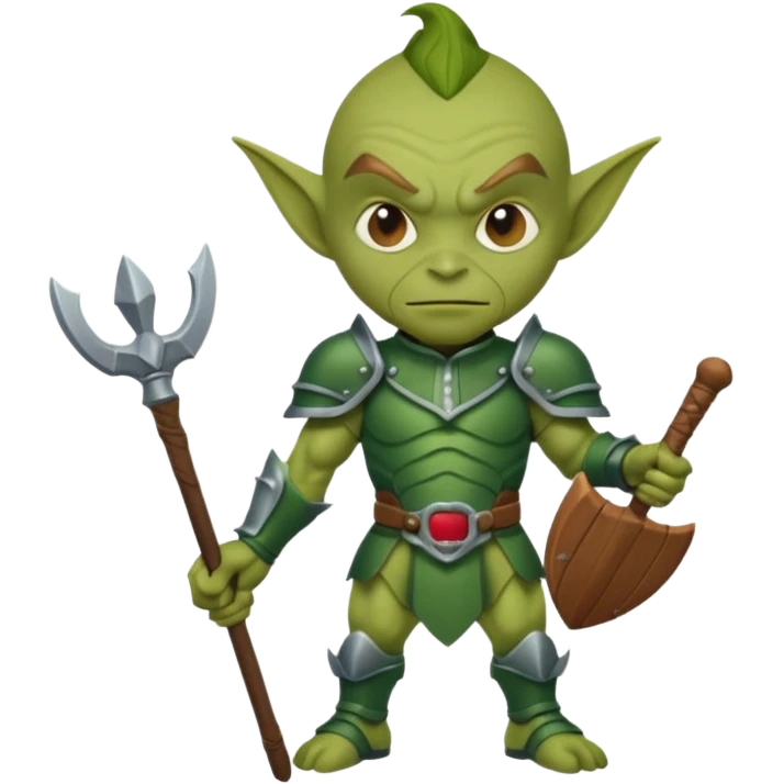 Goblin Warrior – short green goblin with armor and wooden club emoji