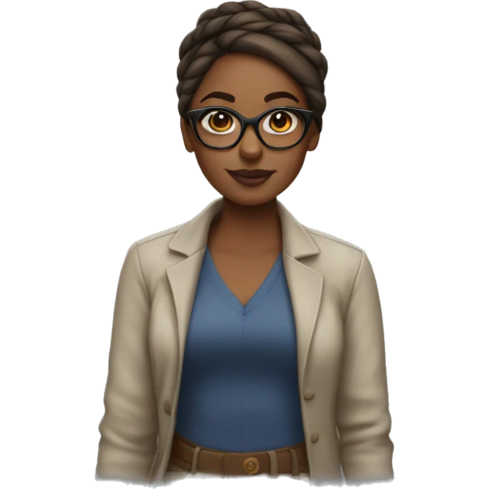 Brown skin girl with glasses hair in a bun in Philadelphia clothes emoji