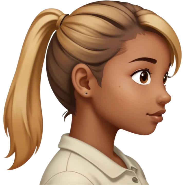 Black and white drawing of girls side profile with ponytail and hyperpigmentation on cheek emoji